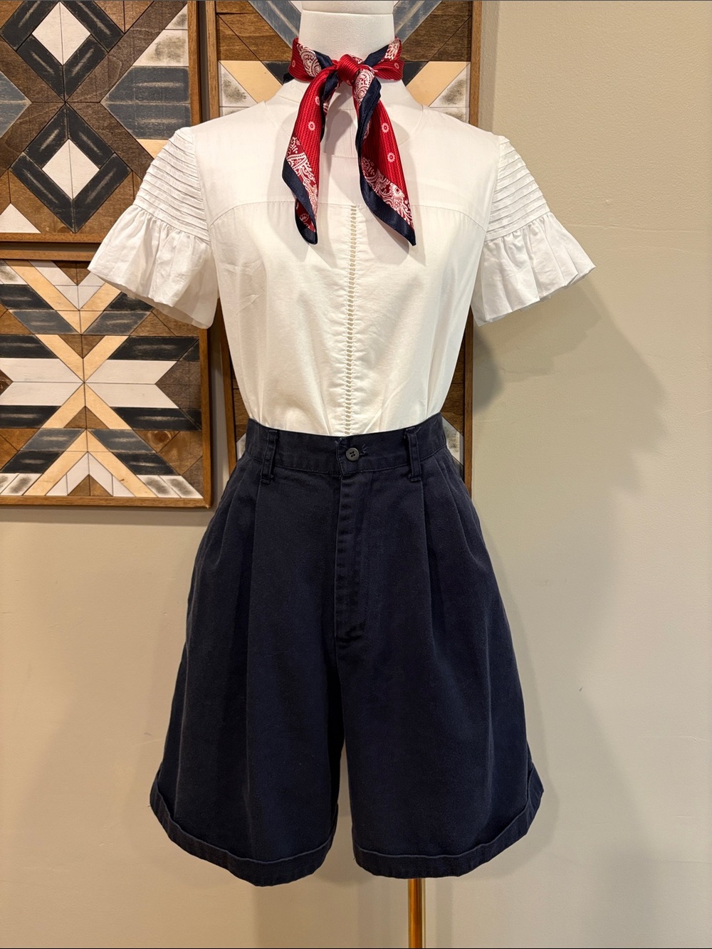 Vintage Ralph Lauren Blue Label Navy Cotton High-Waist Bermuda Shorts